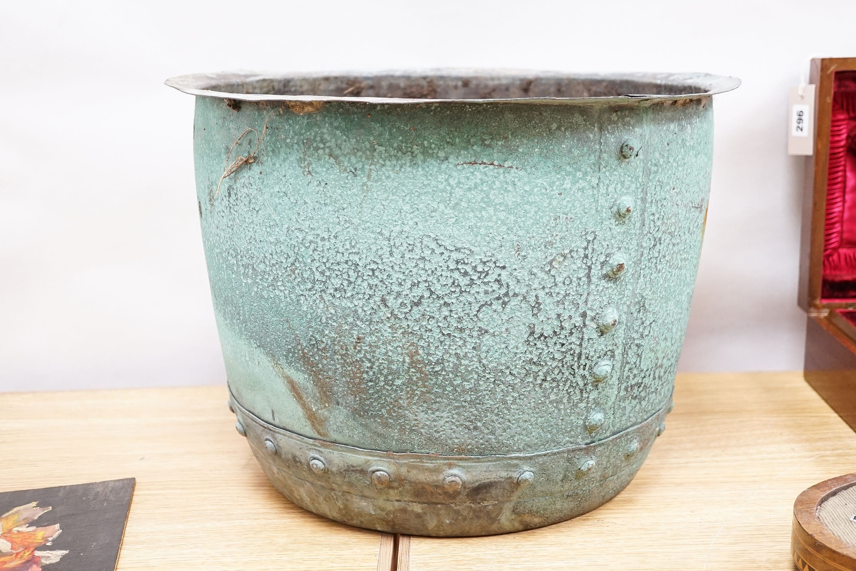 A copper log bin 46cm
